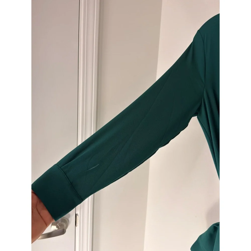 Milva Mi Shirt Dress Green Pleated Long Sleeve Belter Classy Maxi Modest Medium‎